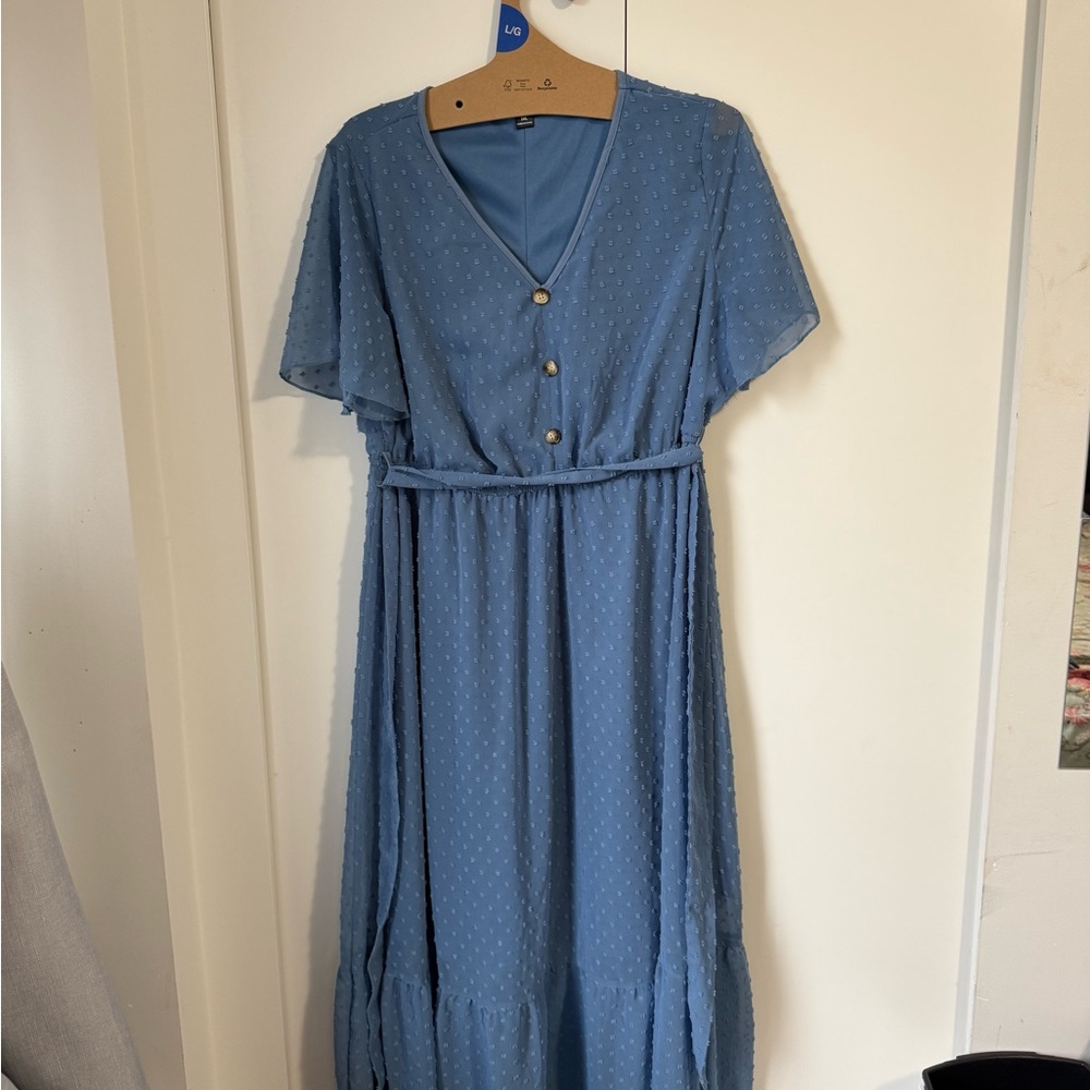 Dainty Cornflour Blue Midi Dress with Button Accents